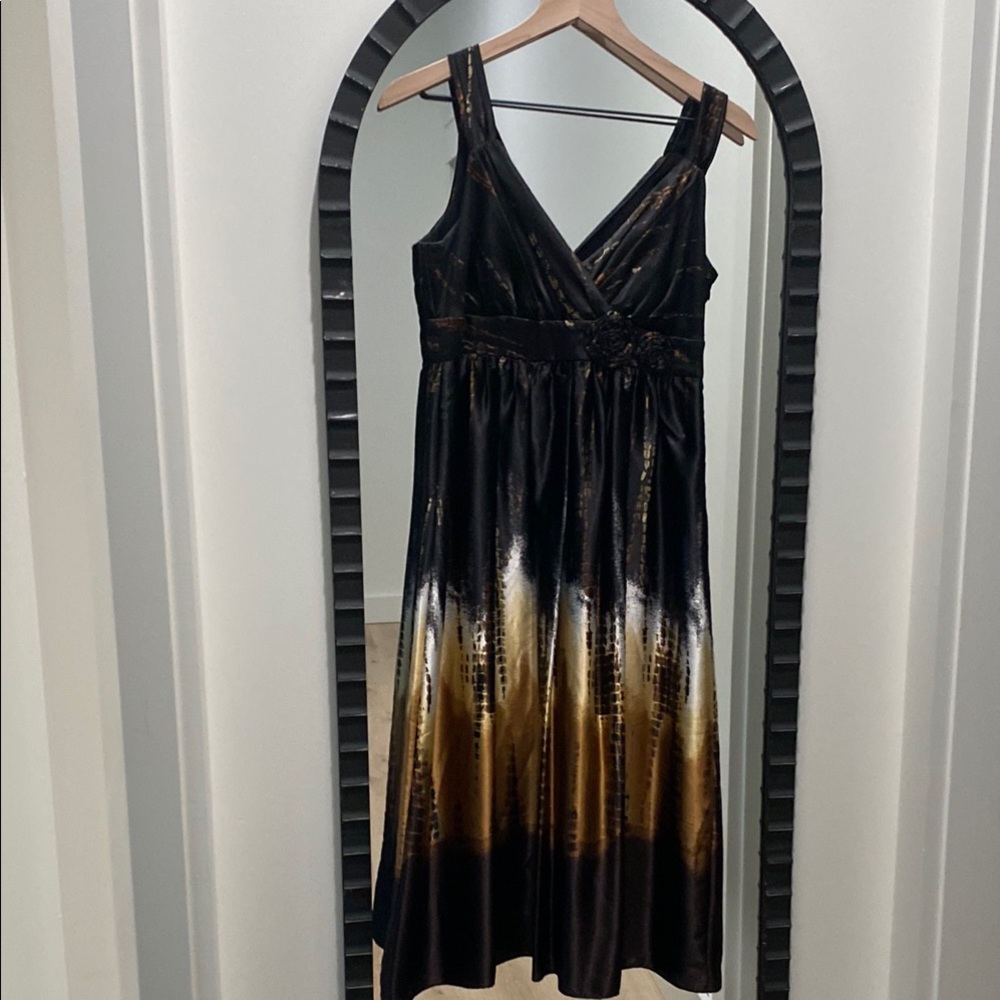 Empire Waist Black Gold Ombré Midi Dress